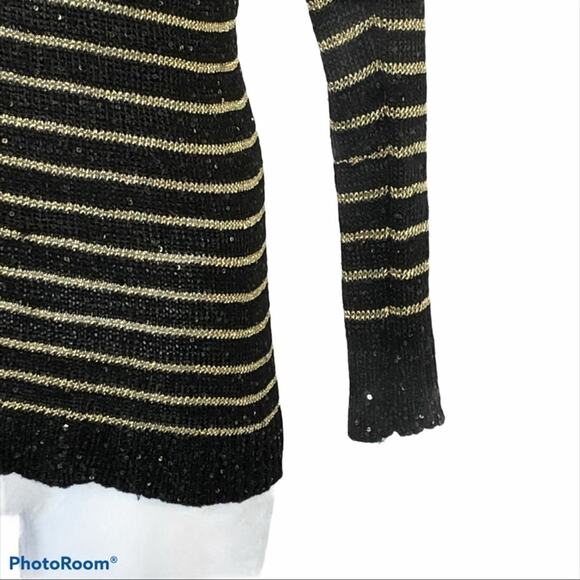 Anthropologie Escio Asymmetrical Metallic Gold and Black Sequined Sweater Small - Picture 3 of 12